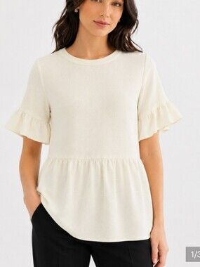 kate spade Ivory Ruffle-Sleeve Peplum Top